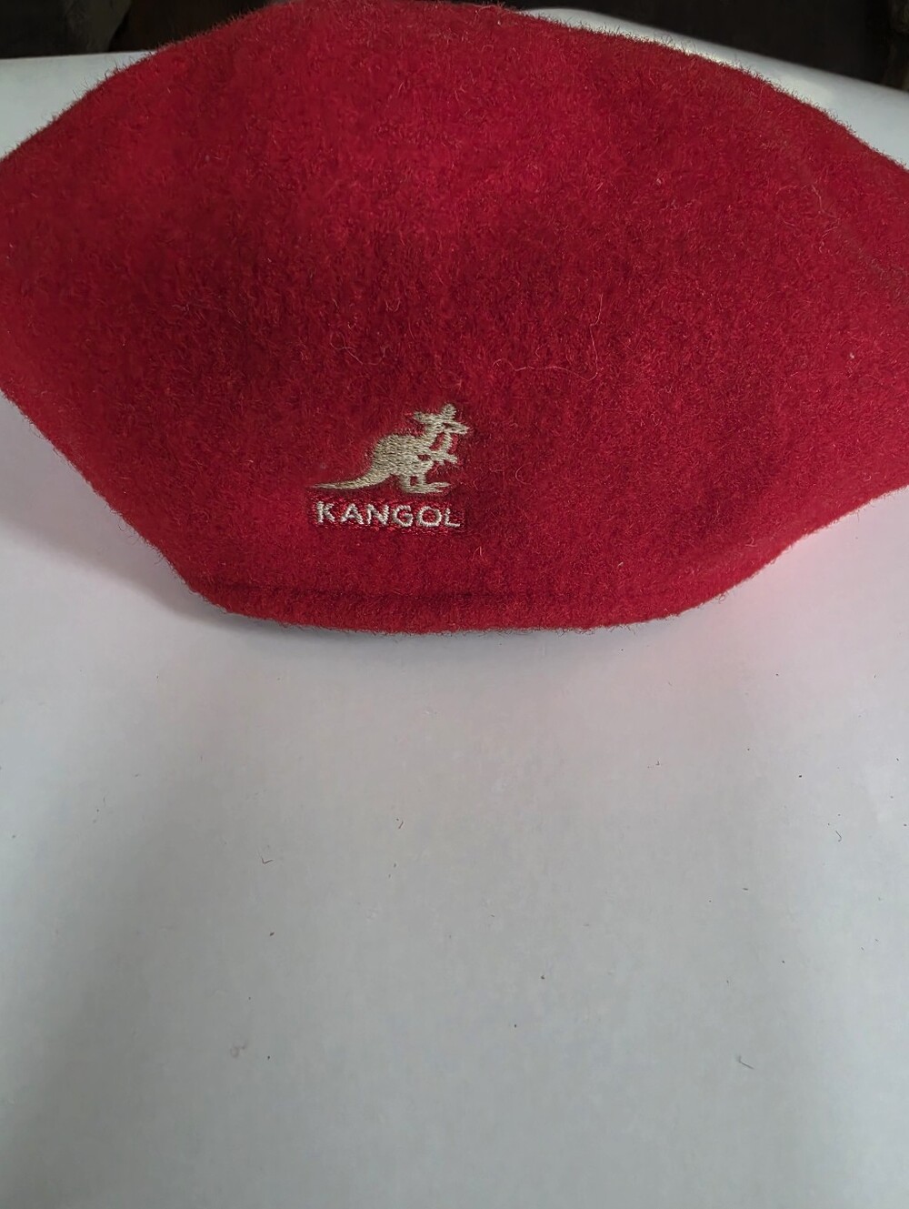 Kangol Red Wool Beret with Embroidered Kangaroo